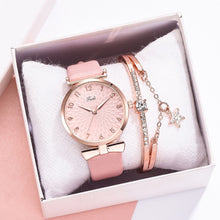 Load image into Gallery viewer, 2pcs Set Women Watches Bracelet Set Flowers Ladies Bracelet Watch Casual Leather Quartz Wristwatch Clock