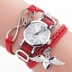 Fashion Watch For Women Luxury Silver Heart Pendant Leather Belt Quartz Clock Black Ladies