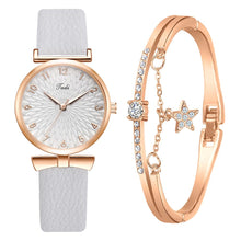 Load image into Gallery viewer, 2pcs Set Women Watches Bracelet Set Flowers Ladies Bracelet Watch Casual Leather Quartz Wristwatch Clock