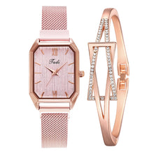 Load image into Gallery viewer, Fashion Women Quartz Watch Bracelet Set Luxury Magnet Buckle Women Watches Simple Rose Gold Mesh Pink Ladies