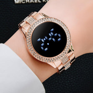 Luxury LED Women Watches Diamond Bracelet Stainless Steel Chain Watch For Women Rose
