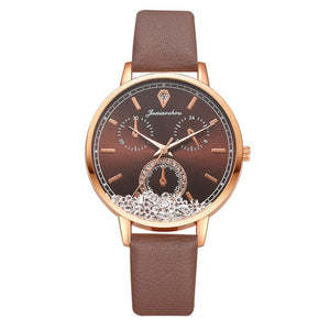 Watch For Women Fashion Quartz Watch Elegant Leather Strap Movable Diamond Ladies