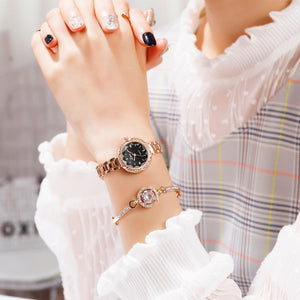 Luxury 2 PCS Set Watch Women Silver Rhinestone Bracelet Watch Jewelry Ladies Female Hour Casual Quartz