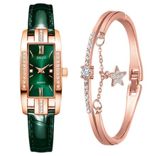 Load image into Gallery viewer, Luxury Watches Women Roma Square Rose Gold Wrist Watches Green Leather