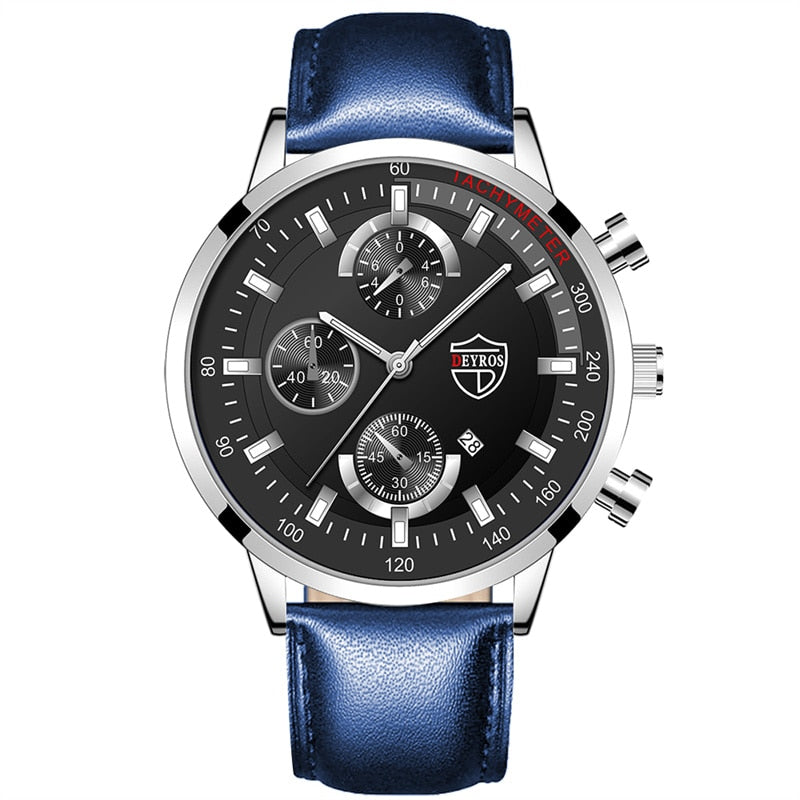 Brand Luxury Stainless Steel Quartz Men's Watches Fashion Men Business Leather Calendar Sports Luminous