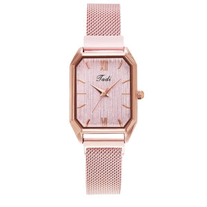 Fashion Women Quartz Watch Bracelet Set Luxury Magnet Buckle Women Watches Simple Rose Gold Mesh Pink Ladies