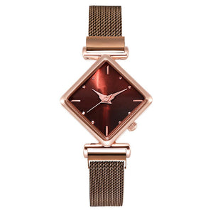 Fashion 2pcs/set Women Watches Bracelet Set Square Dial Rose Gold Magnet Watch