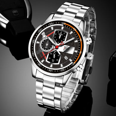 Silver Luxury Fashion Watches for Men Business Stainless Steel Quartz Wrist Watch