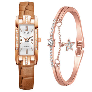 Luxury Watches Women Roma Square Rose Gold Wrist Watches Green Leather