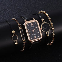 Load image into Gallery viewer, 5pcs Set Fashion Watch For Women Square Leather Ladies Bracelet Watches Quartz Wrist Watch Female Black Clock