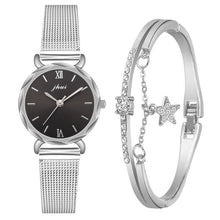 Load image into Gallery viewer, Elegant 2pcs Set Women Watch Bracelet Set Rhinestone Sliver Ladies Watches Luxury