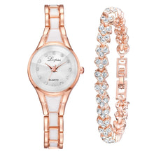 Load image into Gallery viewer, 2pcs Set Women Bracelet Watches Fashion Women Dress Ladies Wrist Watch Luxury Rose Gold