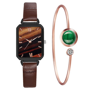 New Watch Women Fashion Casual Leather Belt Watches Simple Ladies Rectangle Green Quartz