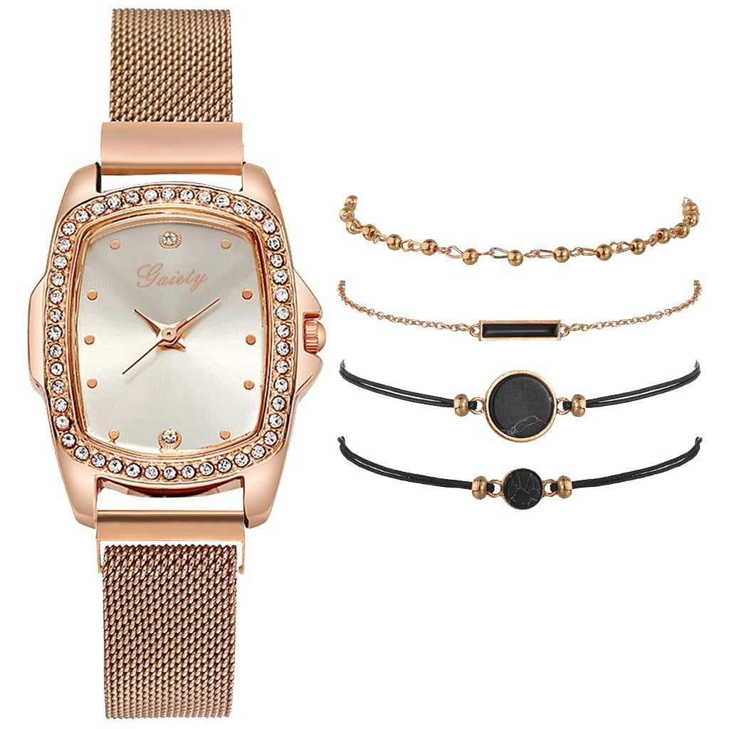 Gaiety Brand Fashion Watch For Women Diamond Magnet Buckle Square Watch Rose Gold 