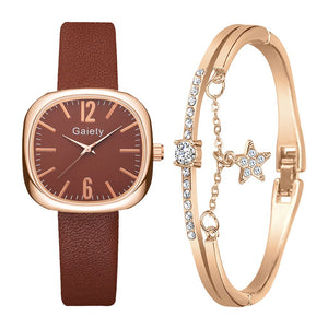 Gaiety Brand Square Women Watches Fashion Ladies Quartz Watch Bracelet Set Leather