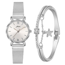 Load image into Gallery viewer, Elegant 2pcs Set Women Watch Bracelet Set Rhinestone Sliver Ladies Watches Luxury