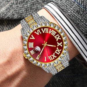 Iced Out Luxury Watch Men Gold Silver Cubic Zirconia Watches Hip Hop Full Diamond Bracelet Stainless Steel Quartz