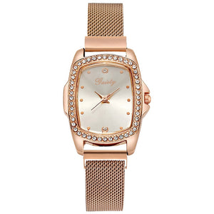 Gaiety Brand Fashion Watch For Women Diamond Magnet Buckle Square Watch Rose Gold 