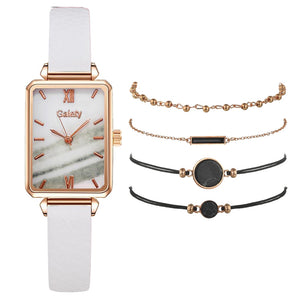 5pcs Set Fashion Watch For Women Square Leather Ladies Bracelet Watches Quartz Wrist Watch Female Black Clock