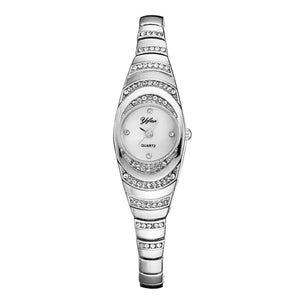 2pcs/set Fashion Women Watch Delicate Rhinestone Silver Watch Bracelet For Women Luxury Ladies
