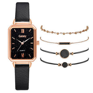 5pcs Set Fashion Watch For Women Square Leather Ladies Bracelet Watches Quartz Wrist Watch Female Black Clock