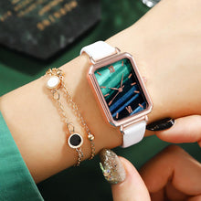 Load image into Gallery viewer, Watch Women Luxury Rectangle Dial Dress Bracelet Watches Set Ladies Leather