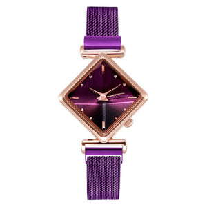Fashion 2pcs/set Women Watches Bracelet Set Square Dial Rose Gold Magnet Watch