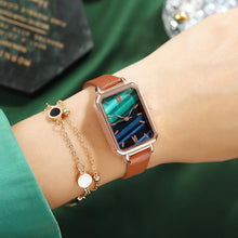 Load image into Gallery viewer, Watch Women Luxury Rectangle Dial Dress Bracelet Watches Set Ladies Leather