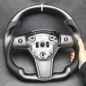 Matte Carbon Fiber Steering Wheel For Tesla Model 3 Model Y 2017 2018 2019 2020 No Heating With Na pa Perforated Leather