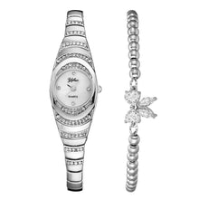 Load image into Gallery viewer, 2pcs/set Fashion Women Watch Delicate Rhinestone Silver Watch Bracelet For Women Luxury Ladies