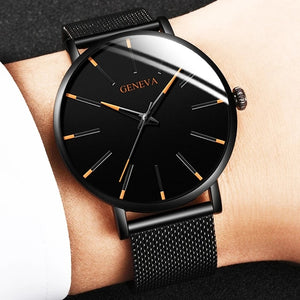 Stainless Steel Mesh Belt Quartz Watch for Men Minimalist Ultra Thin Clock Fashion Men