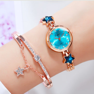 Bracelet Watches Set For Women Fashion Rhinestone Star Bracelet Watch Ladies Dress Watches New Zegarek Damski