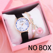 Load image into Gallery viewer, Gaiety Brand 2pcs Set Bracelet Watch Women Cartoon Bear Pattern Girls Pink Leather Ladies