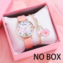 Load image into Gallery viewer, Gaiety Brand 2pcs Set Bracelet Watch Women Cartoon Bear Pattern Girls Pink Leather Ladies