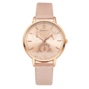 Watch For Women Fashion Quartz Watch Elegant Leather Strap Movable Diamond Ladies