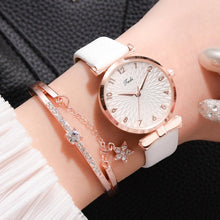 Load image into Gallery viewer, 2pcs Set Women Watches Bracelet Set Flowers Ladies Bracelet Watch Casual Leather Quartz Wristwatch Clock