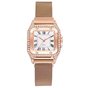 New Watches Women Square Rose Gold Wrist Watches Magnetic Fashion Brand Watches