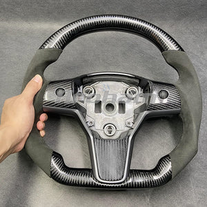 Carbon Fiber Steering Wheel D-shaped Ergonomics Sport Design 2017 2018 2019 2020 2021 2022 For Tesla Model 3 Model Y