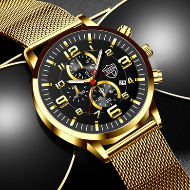 Gold Watches Men Luxury Stainless Steel Mesh Belt Quartz Wristwatch Male