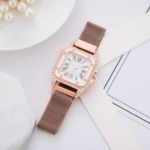 New Watches Women Square Rose Gold Wrist Watches Magnetic Fashion Brand Watches