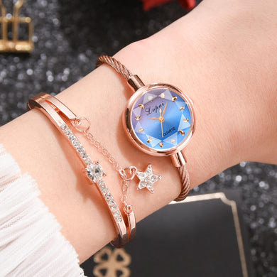 Lvpai Brand New Ladies Watch Small Rose Gold Bangle Bracelet Geometric Glass Surface Women