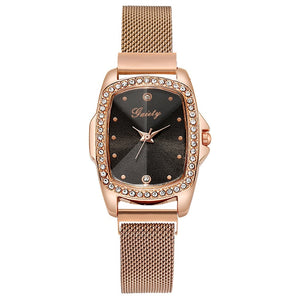 Gaiety Brand Fashion Watch For Women Diamond Magnet Buckle Square Watch Rose Gold 