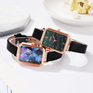 Casual Women Romantic Rectangular Dial Wrist Watch Leather Rhinestone Designer Ladies