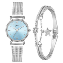 Load image into Gallery viewer, Elegant 2pcs Set Women Watch Bracelet Set Rhinestone Sliver Ladies Watches Luxury