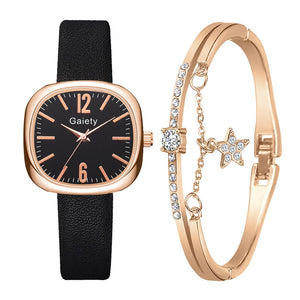 Gaiety Brand Square Women Watches Fashion Ladies Quartz Watch Bracelet Set Leather