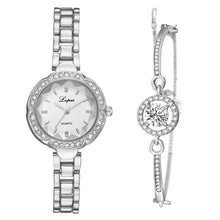 Load image into Gallery viewer, Luxury 2 PCS Set Watch Women Silver Rhinestone Bracelet Watch Jewelry Ladies Female Hour Casual Quartz