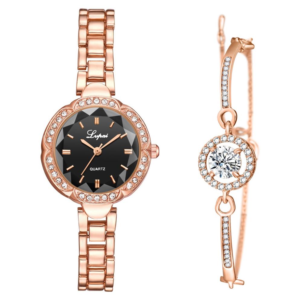 Luxury 2 PCS Set Watch Women Silver Rhinestone Bracelet Watch Jewelry Ladies Female Hour Casual Quartz