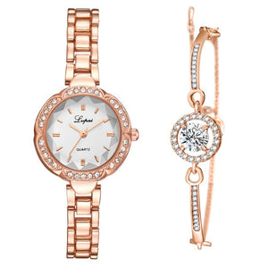 Luxury 2 PCS Set Watch Women Silver Rhinestone Bracelet Watch Jewelry Ladies Female Hour Casual Quartz