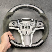 Load image into Gallery viewer, Carbon Fiber Steering Wheel D-shaped Ergonomics Sport Design 2017 2018 2019 2020 2021 2022 For Tesla Model 3 Model Y