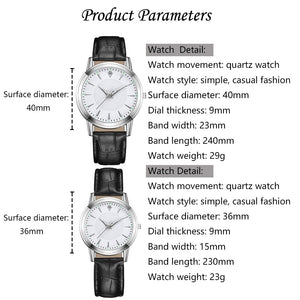 Fashion Lover Watches Couple Quartz Wristwatch Simple Sports Leather Men Watch Women Watches Black Clock